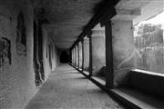 Stone tunnel B&W : Ellora caves, India