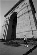 Small guard, big monument B&W : Delhi, India