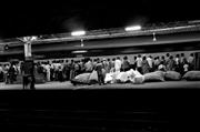 Night platform B&W : Kolkata, India